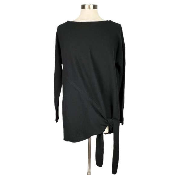 J Crew Womens Black Tie Front Boat Neck Sweater Wool Blend size Medium - Picture 1 of 12
